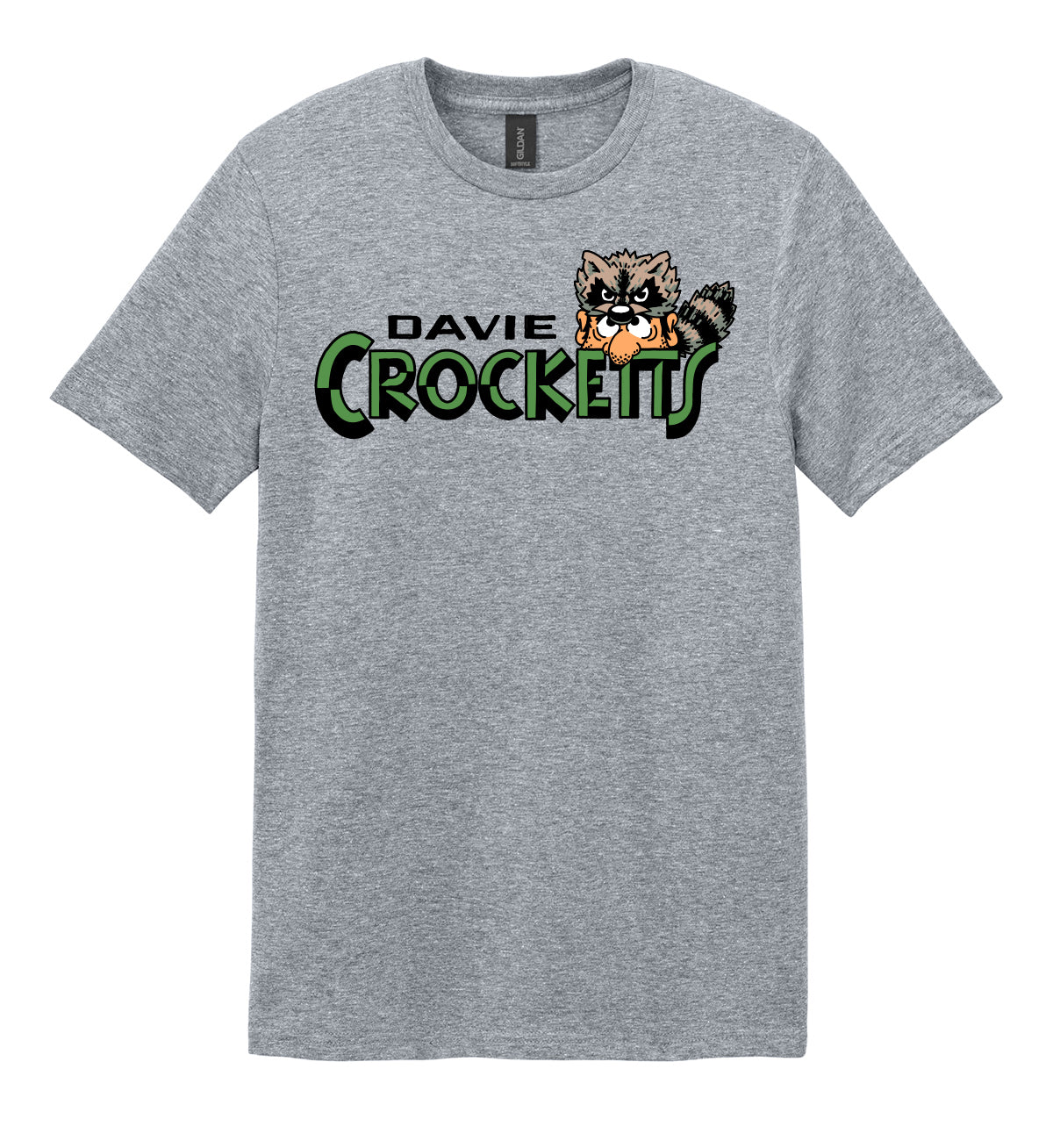 Gray t-shirt with Davie Crocketts logo featuring the mascot on a white background